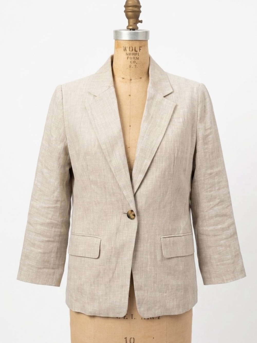 Quince 100% European Flax Linen Structured Blazer Jacket Oatmeal Tan Sz S